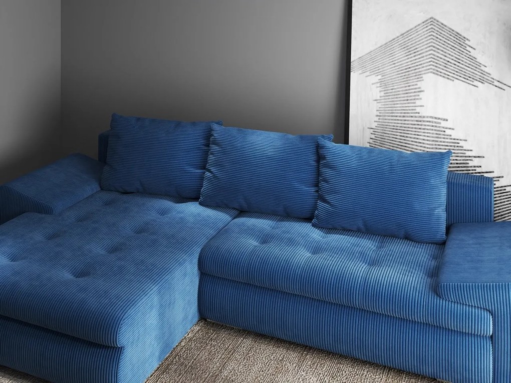 Colțar extensibil dumonde cu ladă de depozitare si sezut confortabil din spuma high-density, Leonardo Zoom Albastru 260x185 cm