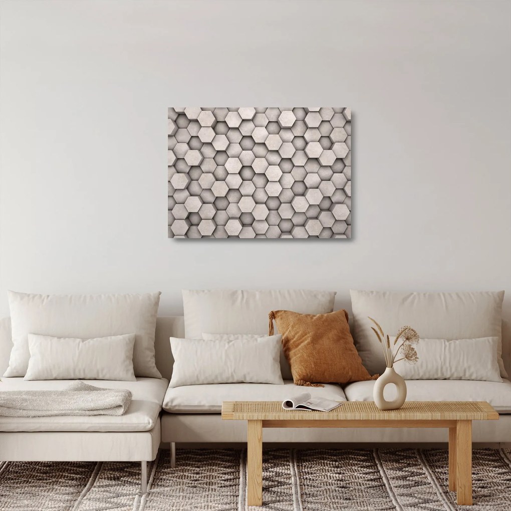 Tablou pe sticlă - Hexagoane design beton (70x50 cm)