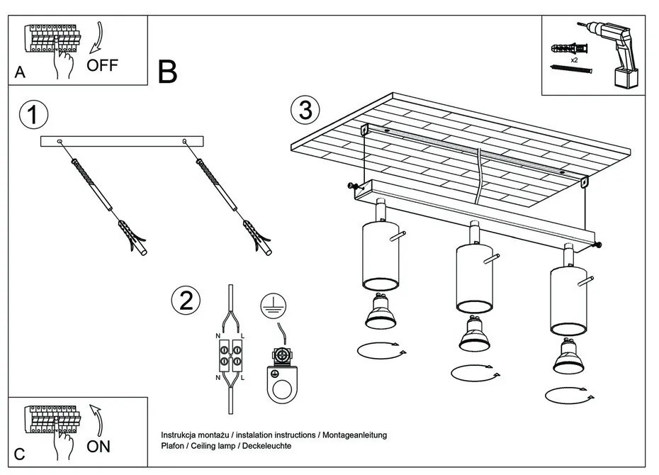 Plafonieră din lemn Sollux Ludwik, lungime 45 cm