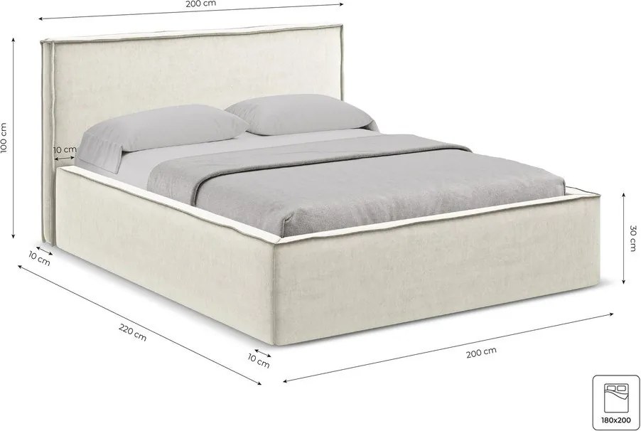 Pat matrimonial teracotă tapițat cu spațiu de depozitare cu somieră 180x200 cm Anani – Makamii