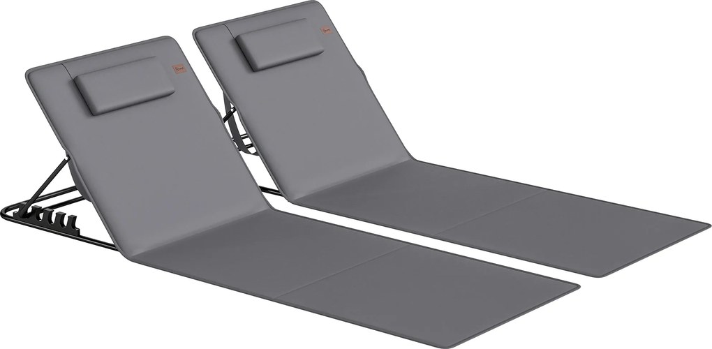 Outsunny Set de 2 șezlonguri de plajă cu spătar reglabil, pliabile și ușoare, cu pernă și buzunar de depozitare | Aosom Romania