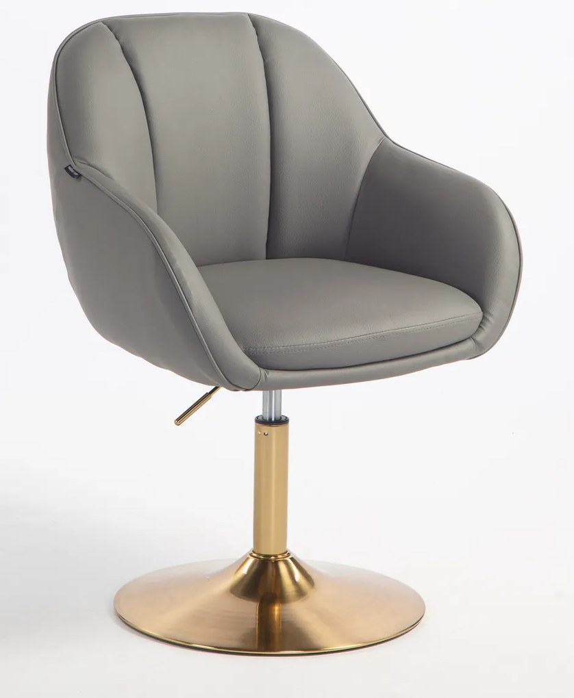 HR2055N Scaun Gri din Piele Ecologica cu Bază Aurie