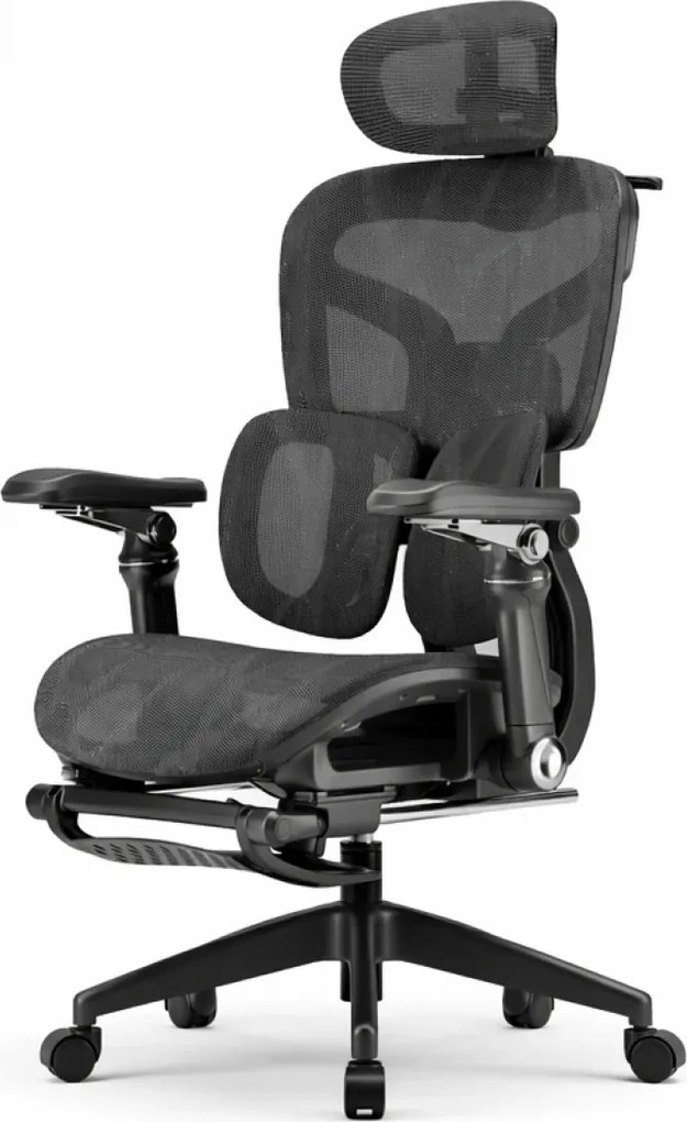 RESIGILAT- AEROMAX PRO SLIDING Scaun ergonomic, Sezut Translatie, cotiere 6D, Tetiera 3D, Suport lombar dublu ajustabil, Suport picioare, Umeras, Full Mesh, Negru