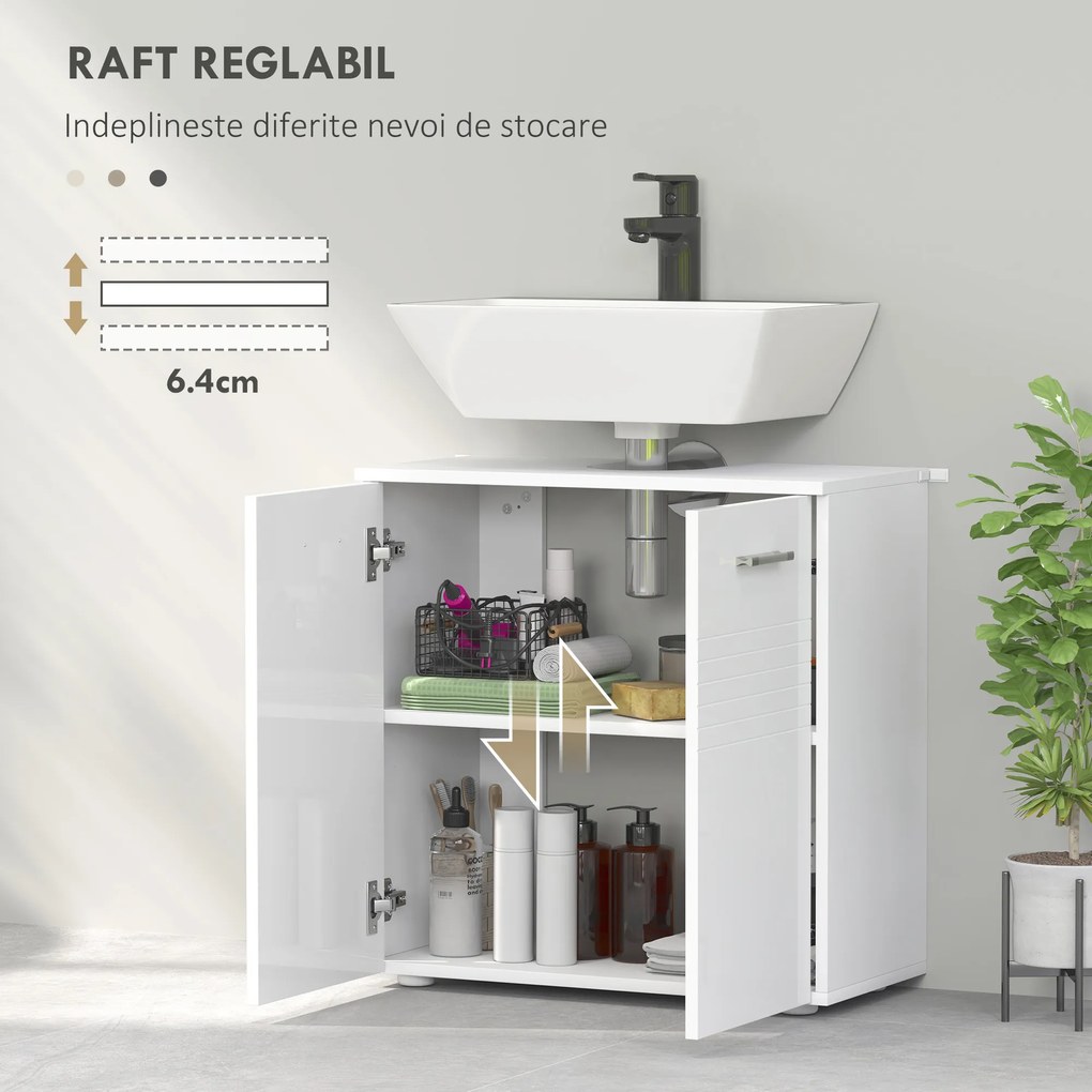 Mobilier Baie Subchiuvetă Kleankin cu 2 Uși, Spațiu de Stocare Eficient, din Lemn, Alb, 60x30x62.5cm | Aosom Romania