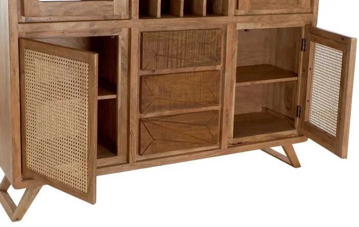 Vitrina din lemn de acacia si rattan, cu suport de vinuri, Verona