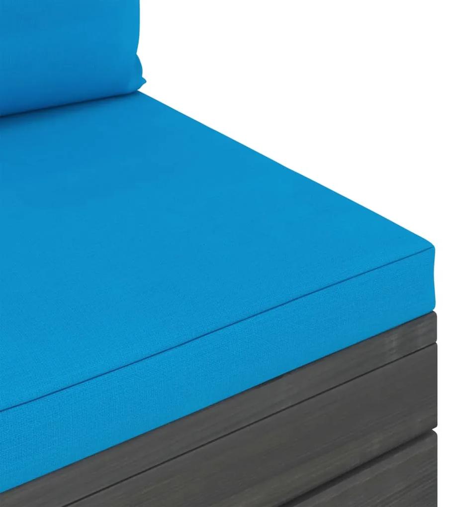 Canapea de gradina din paleti, de mijloc, cu perne, lemn pin 1, Albastru deschis, canapea de mijloc