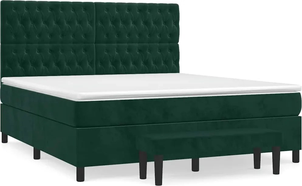 vidaXL Pat box spring cu saltea, verde închis, 180x200 cm, catifea