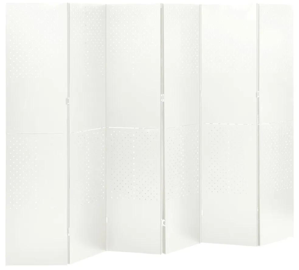 Paravan de camera cu 6 panouri, alb, 240x180 cm, otel