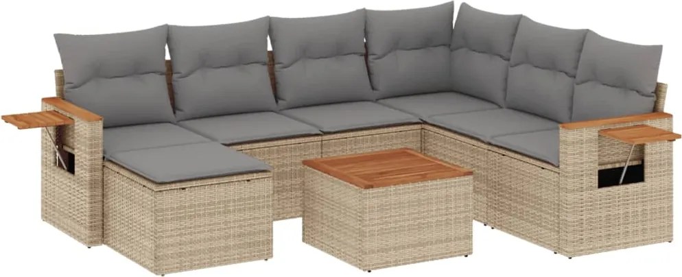 vidaXL Set canapele de grădină, 8 piese, cu perne, bej, poliratan