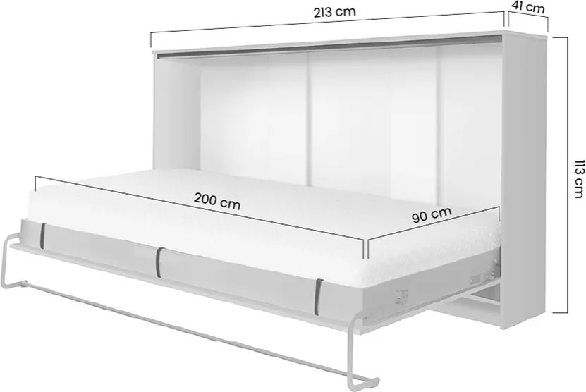 Pat rabatabil orizontal Basic 90x200 - alb lucios