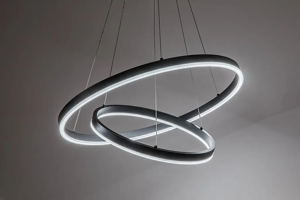 Lustra LED cu telecomanda cu 2 inele metal negru Isaure