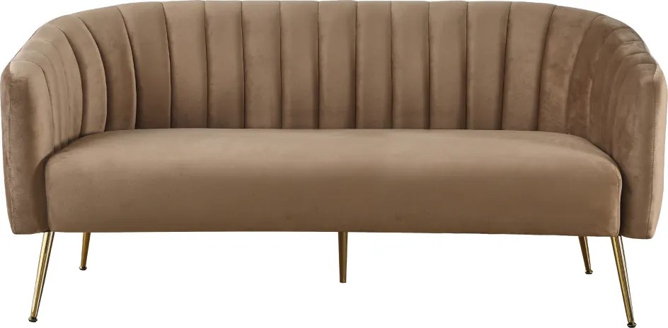 Canapea de design cu 3 locuri, ţesătură Velvet maro/gold crom-auriu, BAGY