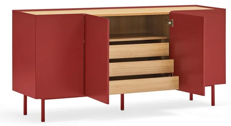Comodă roșie joasă cu aspect de lemn de stejar 165x78 cm Arista – Teulat