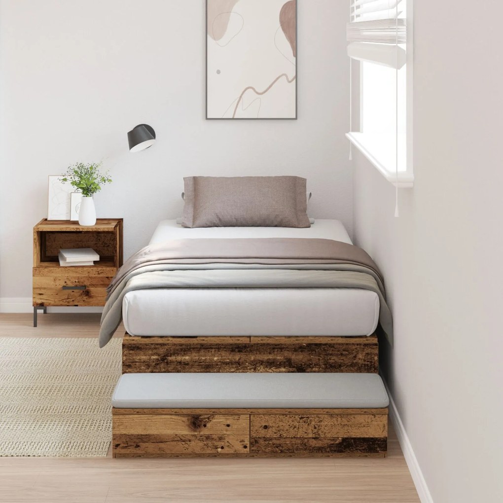 vidaXL Cadru de pat cu depozitare Lemn vechi 236.5 x 80 x 31.5 cm