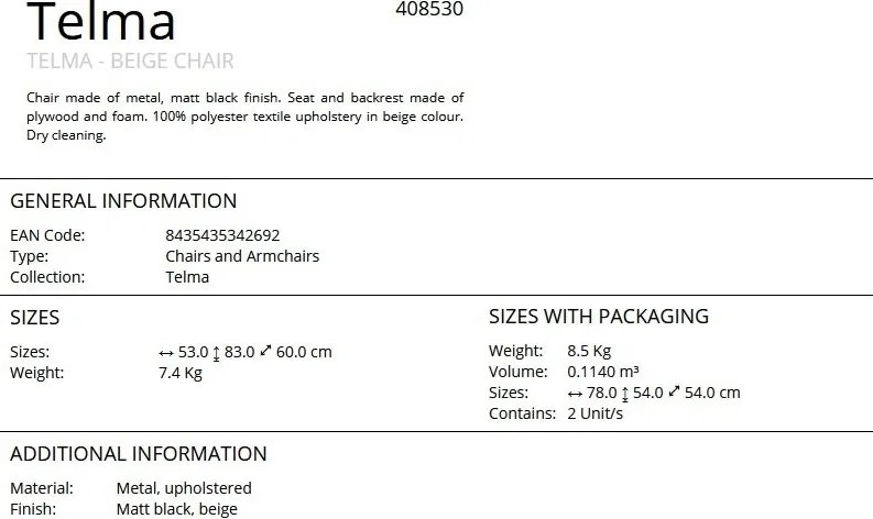 Scaun dining design elegant Telma bej