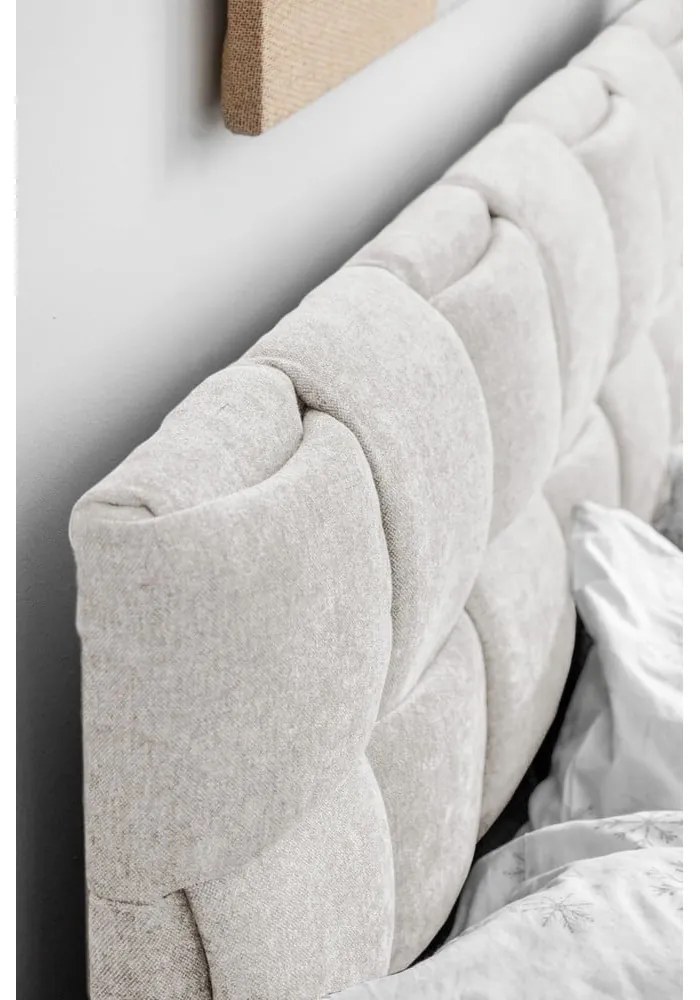 Pat matrimonial crem tapițat cu somieră 160x200 cm Eve – Miuform