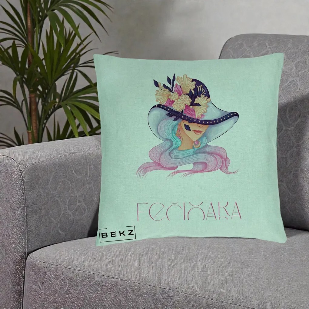 Perna Personalizata Zodie Fecioara, 40x40 cm, Verde Menta, Husa Detasabila, Perna Inclusa, BEKZ®