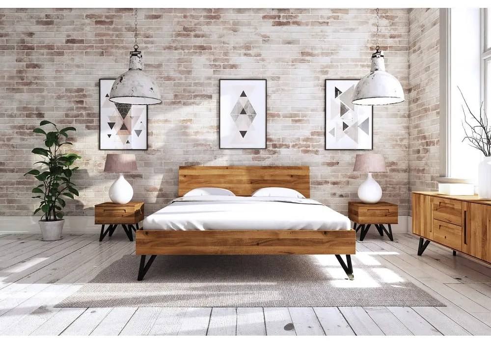 Pat dublu din lemn de stejar 140x200 cm Golo 2 - The Beds