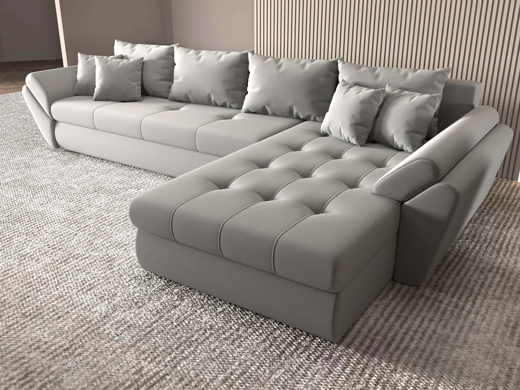 Colțar extensibil dumonde cu ladă de depozitare si sezut confortabil din spuma high-density, Loana XL Royal Antracit II 335x185 cm