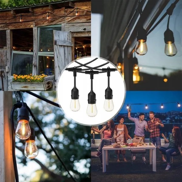 Ghirlandă decorativă LED pentru exterior 10x E27/1 W/230 V, 6,44 m, IP44, negru
