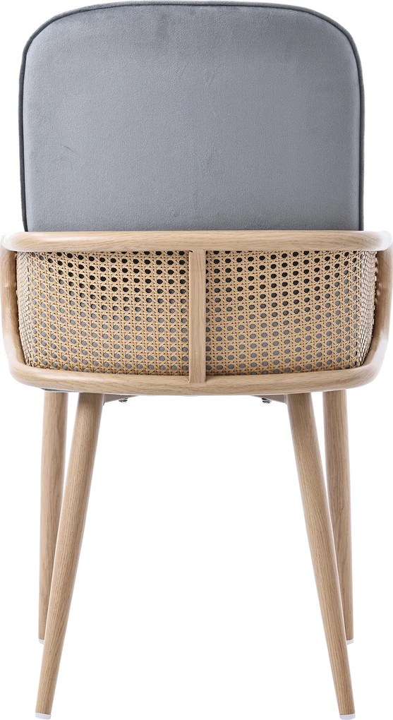 Set de 2 scaune moderne tapițate în ratan și material cu efect de catifea, Gri