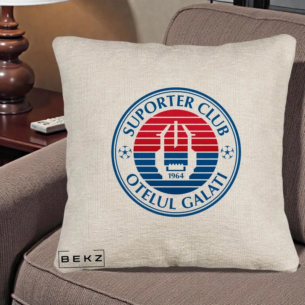 Perna Personalizata Otelul Galati Suporter Club 1964, 40x40 cm, Bej Canapea, Husa Detasabila, Perna Inclusa, BEKZ®