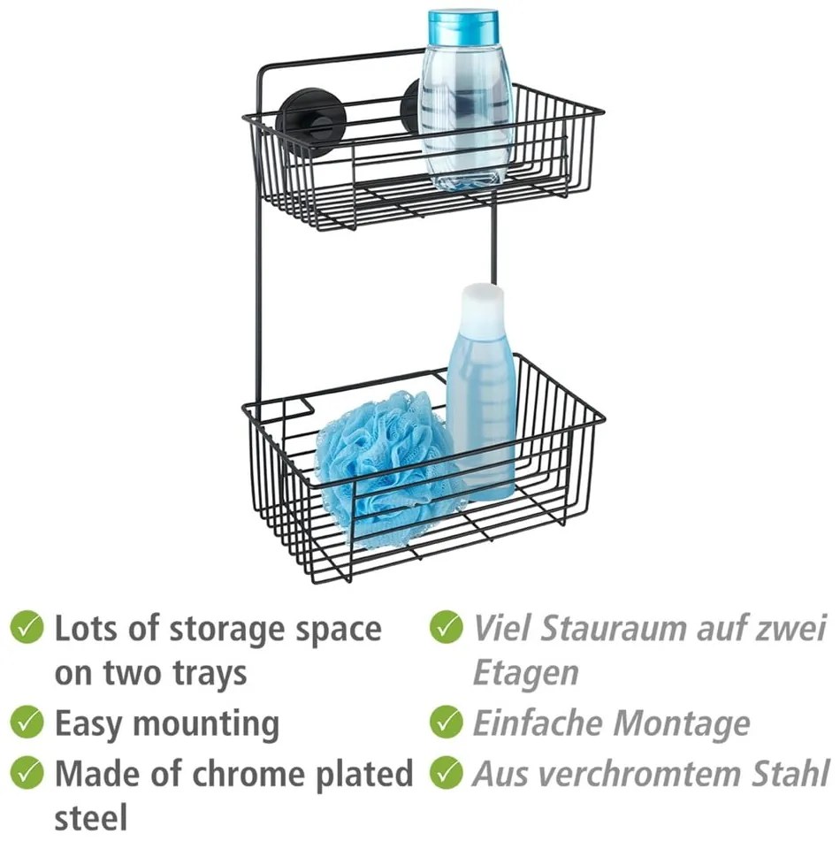 Raft dublu de perete pentru baie Wenko Vacuum-Loc® Pavia, negru