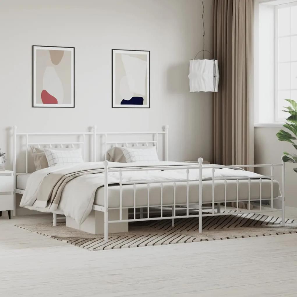 353611 vidaXL Cadru de pat metalic cu tăblie, alb, 200x200 cm