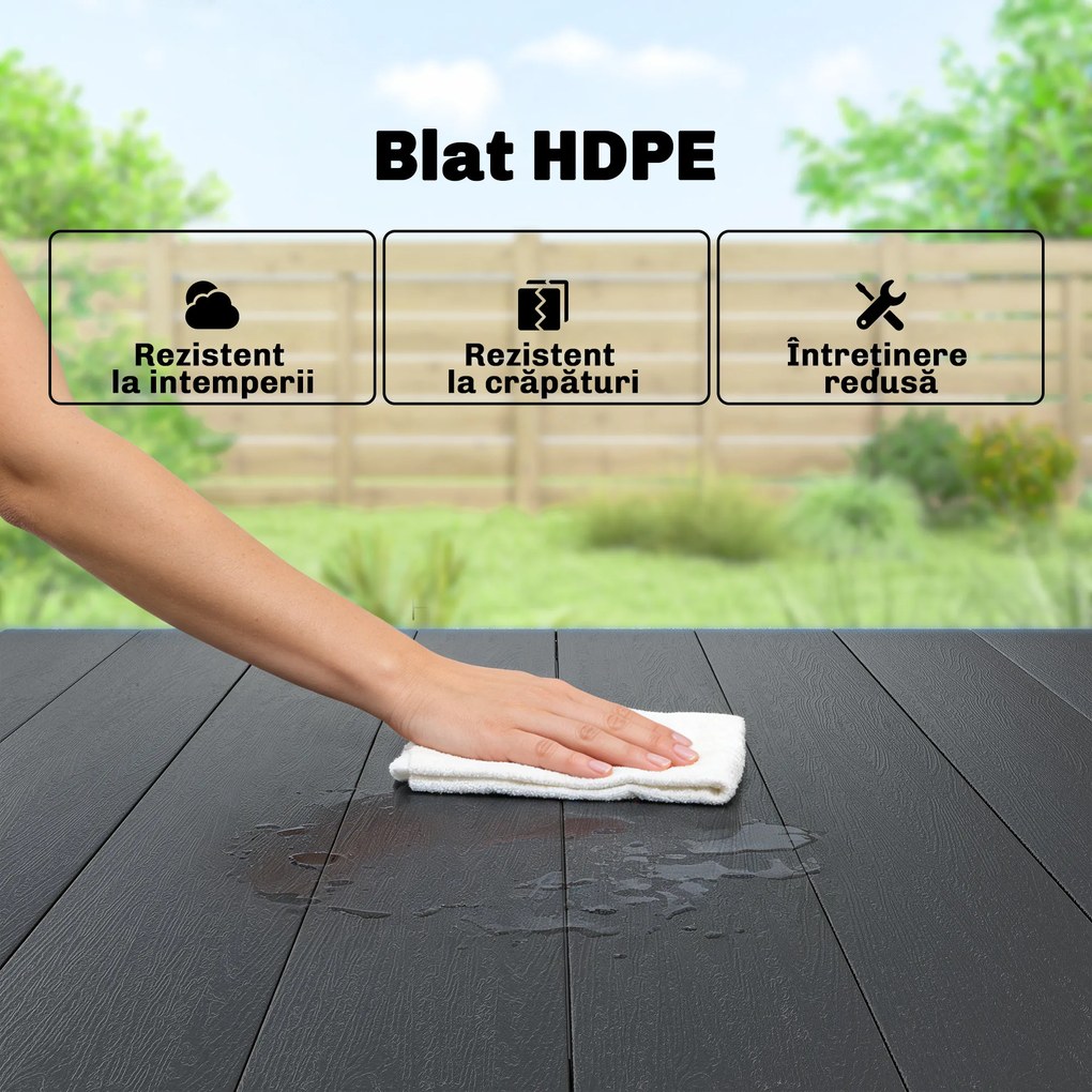 Outsunny Masă de Dining pentru Exterior pentru 4 Persoane, Masă Dreptunghiulară de Grădină cu Blat din HDPE și Cadru Metalic, Neagră | Aosom Romania