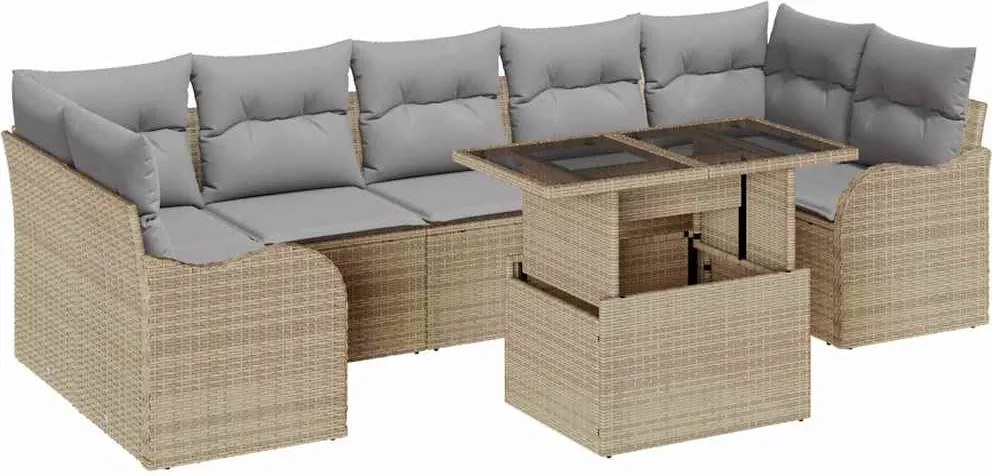 vidaXL Set de canapele pentru grădină cu pernă 8 pcs Bej poliratan