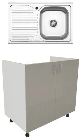 Set Masca Chiuveta Karo, Gri Lucios/Alb, MDF, 80 x 50 x 80 cm, Chiuveta Inox, Cuva dreapta