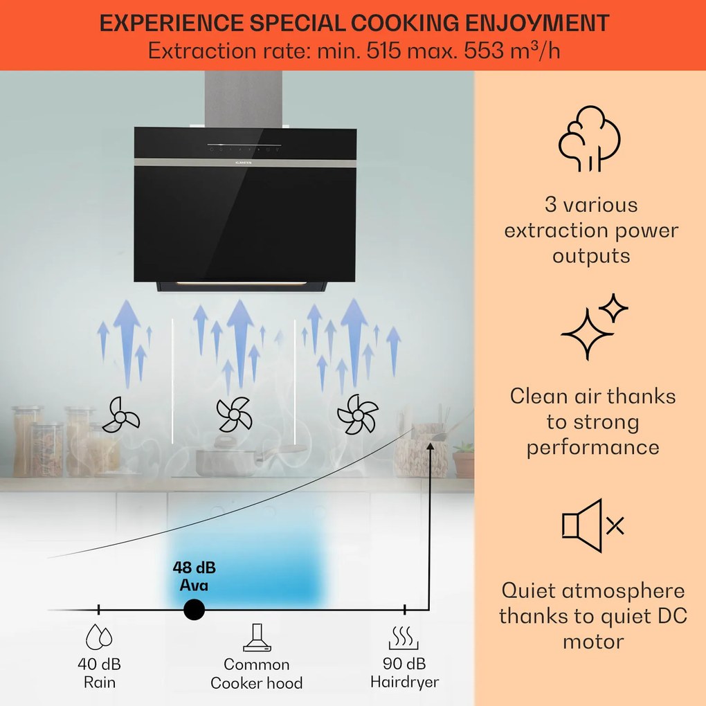 Klarstein Ava 60 Smart, hota, 60cm, montata pe perete, WiFi, A++, 515 m³/h, ecran tactil