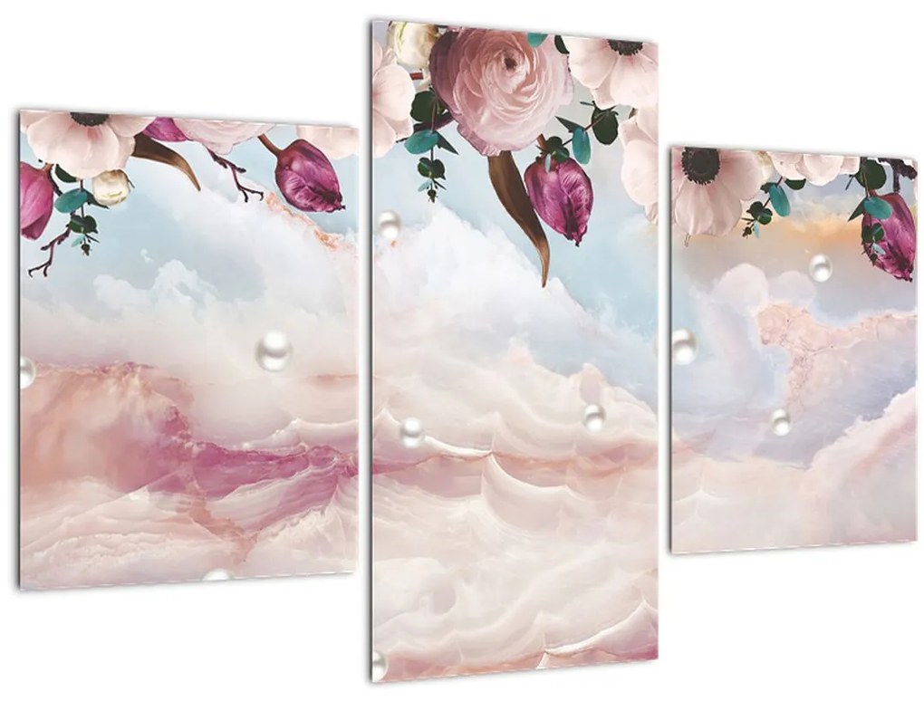 Tablou - Flori roz și marmură roz (90x60 cm)