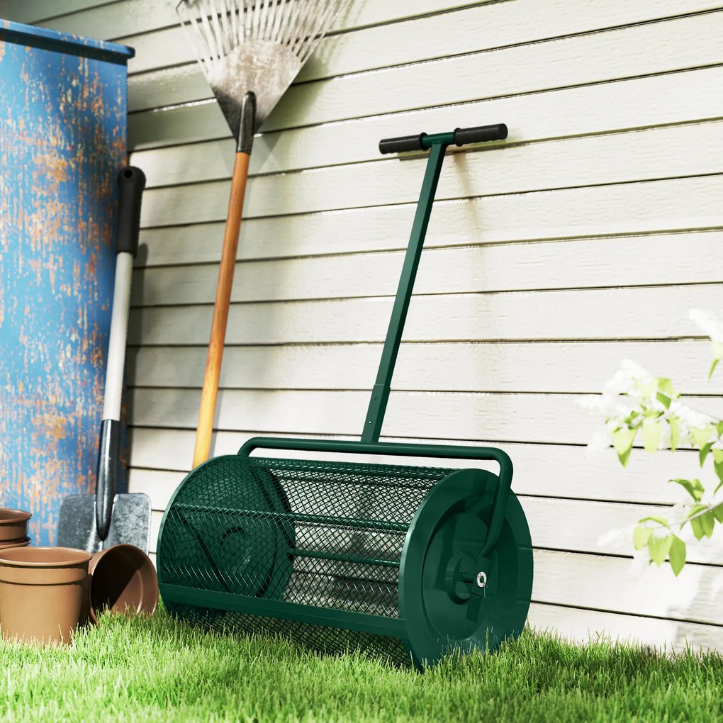 Outsunny Distribuitor de Îngrășământ 75 L din Metal cu Mâner Reglabil în T și Mâner Căptușit, 70x40x112 cm, Verde | Aosom Romania