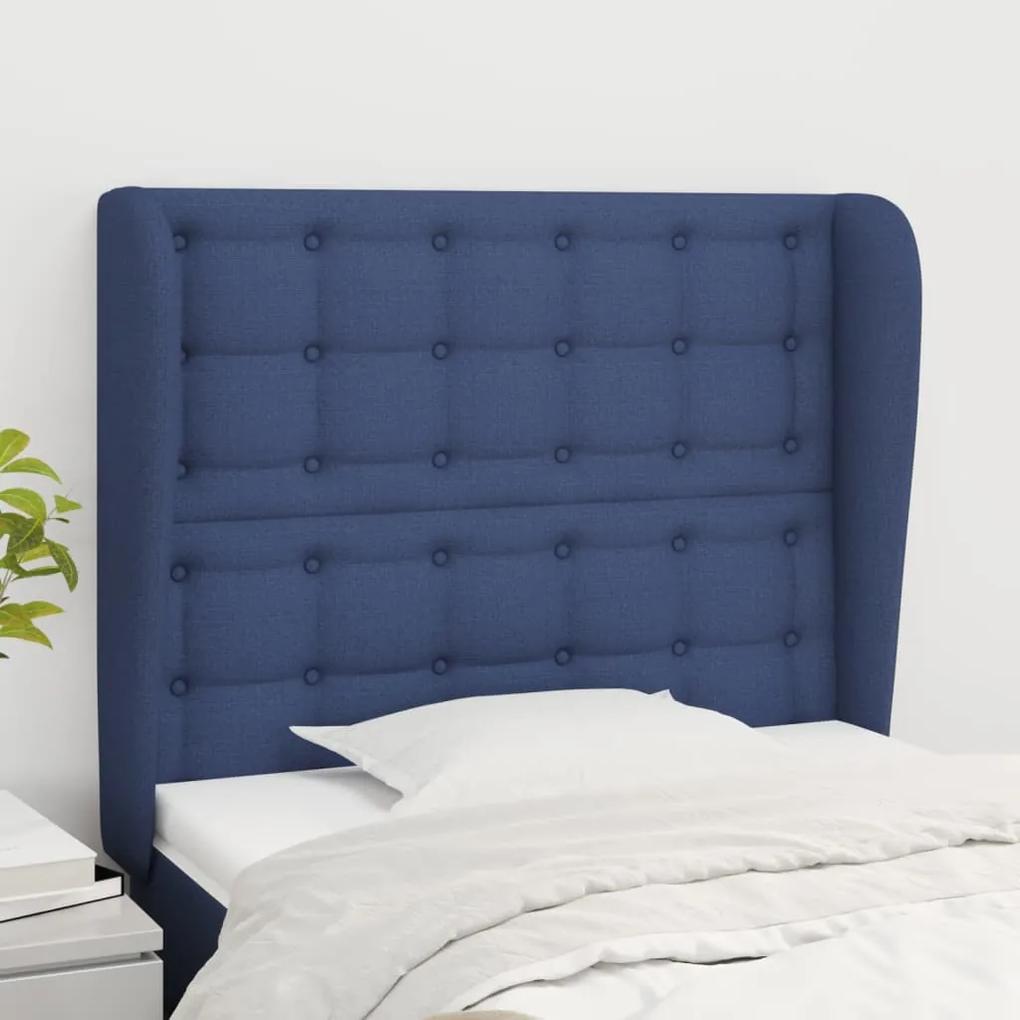 3118386 vidaXL Tăblie de pat cu aripioare, albastru, 103x23x118/128 cm, textil