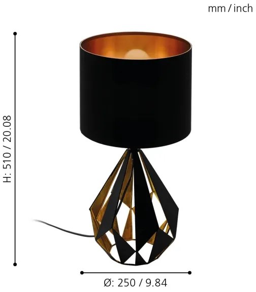 Eglo 43077 - Lampă de masă CARLTON 1xE27/60W/230V