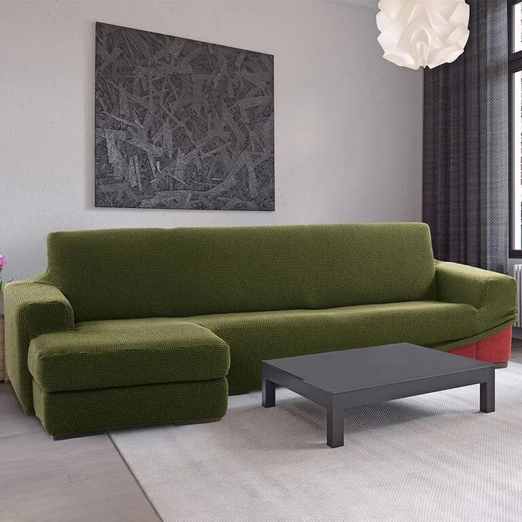 Nueva Textura Huse care se întind foarte bine NIAGARA verzi canapea cu otoman stânga (l. 200 - 300 cm)