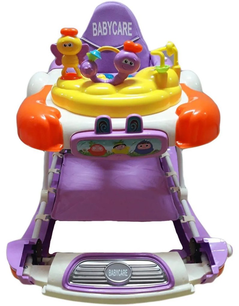 Premergator cu sistem de balansare Reglabil in 3 Trepte Baby Care™ Iepuras, 8 Roti ,Pliabil, Cu Melodii, Mov