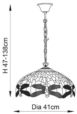 Endon 64080 - Candelabru pe lanț Tiffany DRAGONFLY, 3x E27, max. 60 W, 230 V, Ø 41 cm