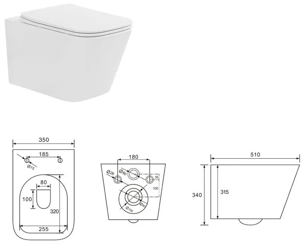 Set vas wc suspendat cu spalare Tornado Flush, capac soft close si quick release, alb, Fluminia