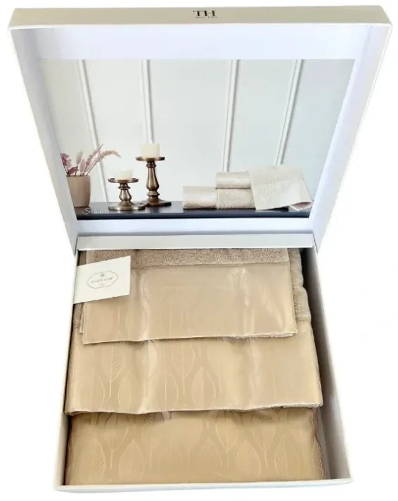 Set cadou de prosoape și prosop de corp STELLA, 3 buc Bej / Beige Set (prosop mic 30x50cm, prosop 50x100cm, prosop de corp 75x150cm)