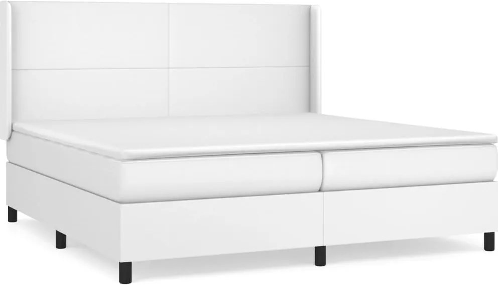 vidaXL Pat box spring cu saltea, alb, 200x200 cm, piele ecologică
