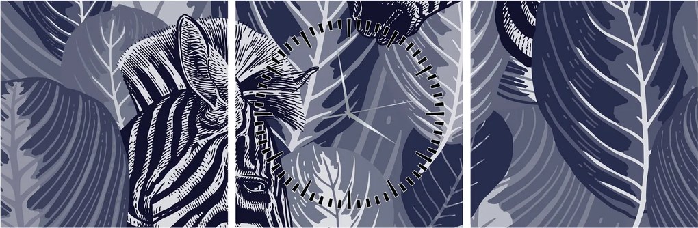 Tablou - Zebre albastre (cu ceas) (90x30 cm)