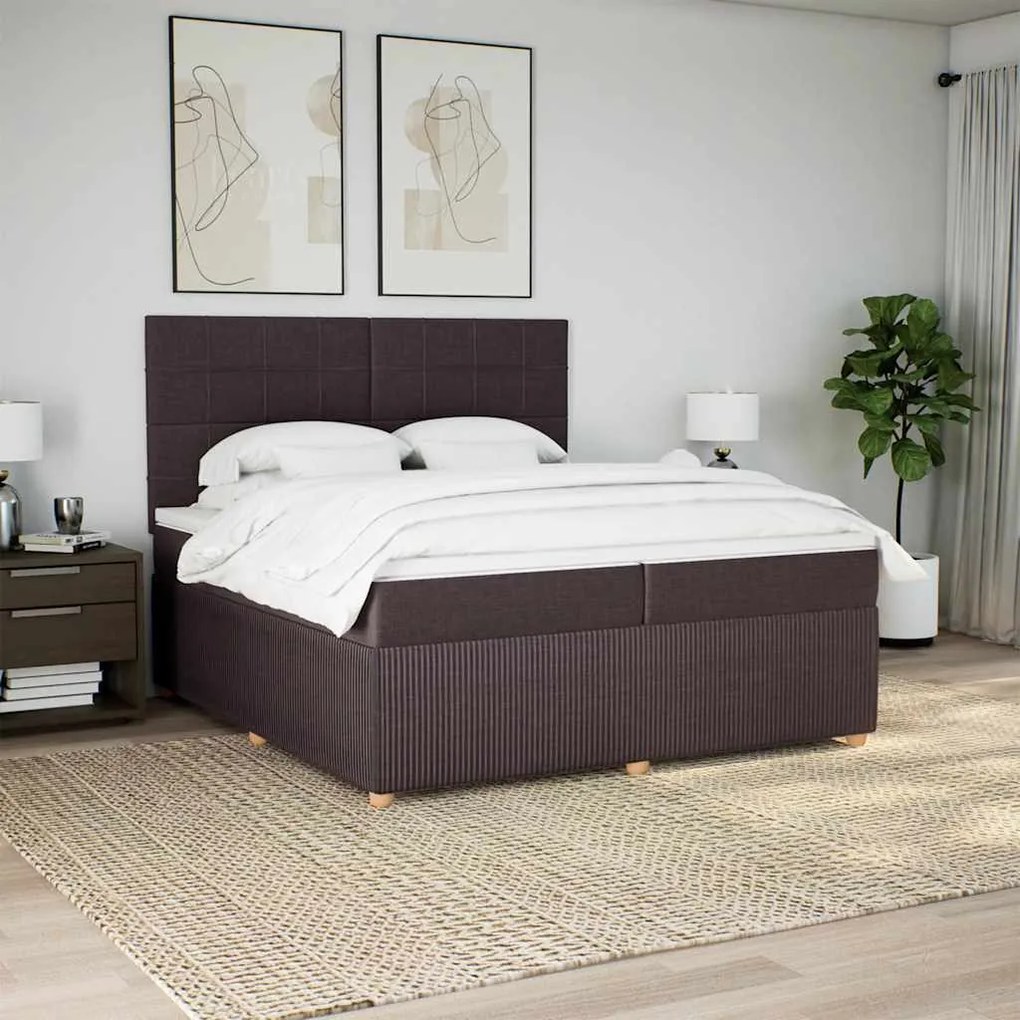 vidaXL Pat box spring cu saltea, maro închis, 200x200 cm, textil