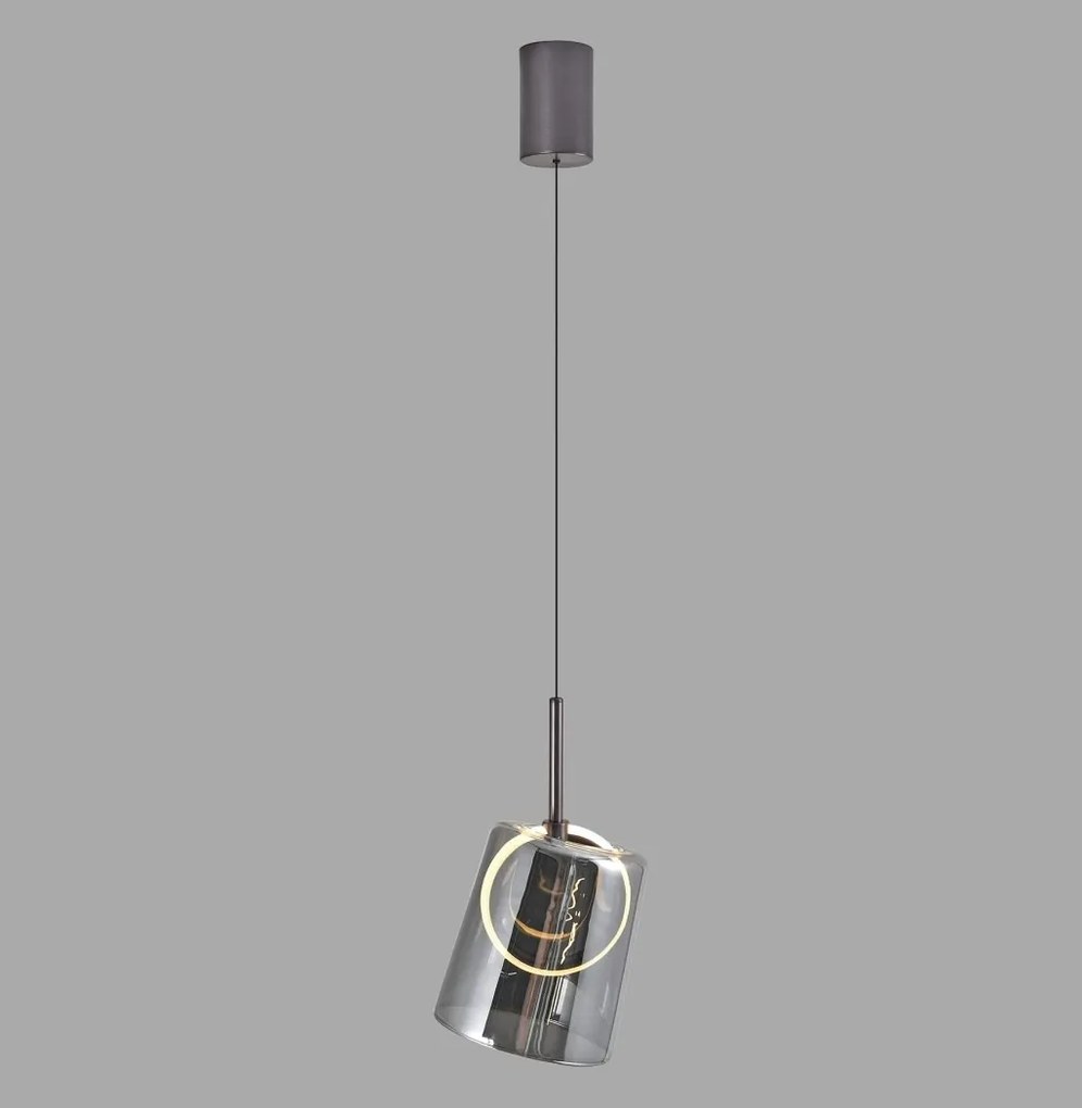 Pendul modern LED 3000K, inaltime reglabila, sticla, maro fumuriu, Zula