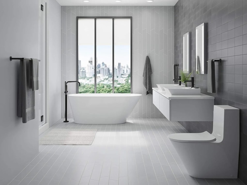 Baterie de podea negru, design elegant și modern – Perfectă pentru un interior contemporan.