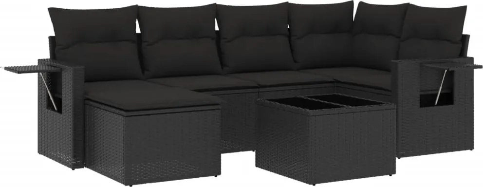 vidaXL Set canapele de grădină cu perne, 7 piese, negru, poliratan