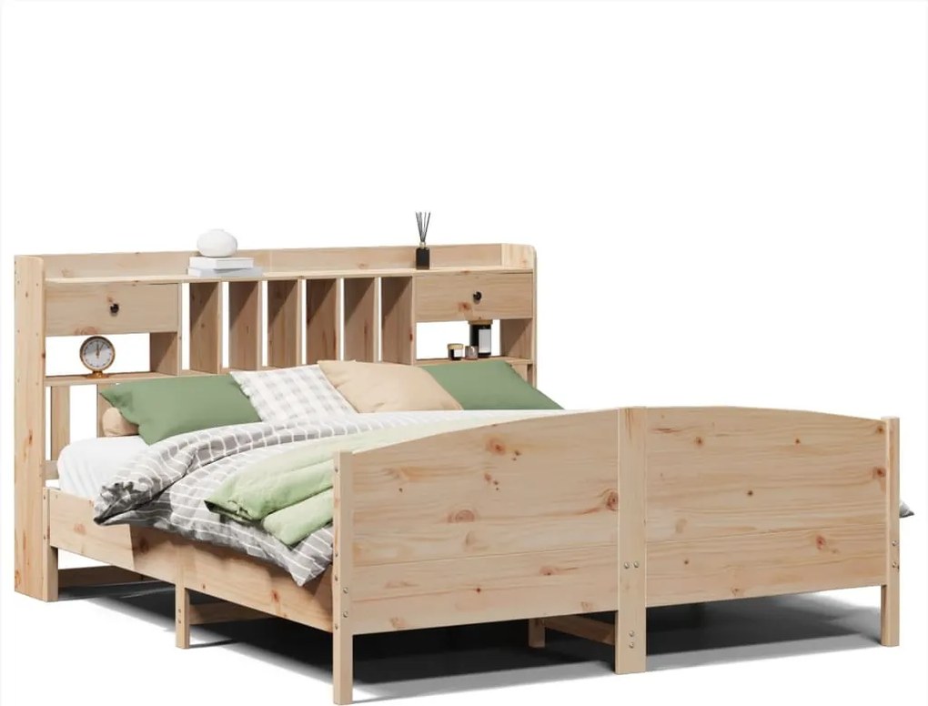 vidaXL Pat cu bibliotecă fără saltea, 180x200 cm, lemn masiv de pin