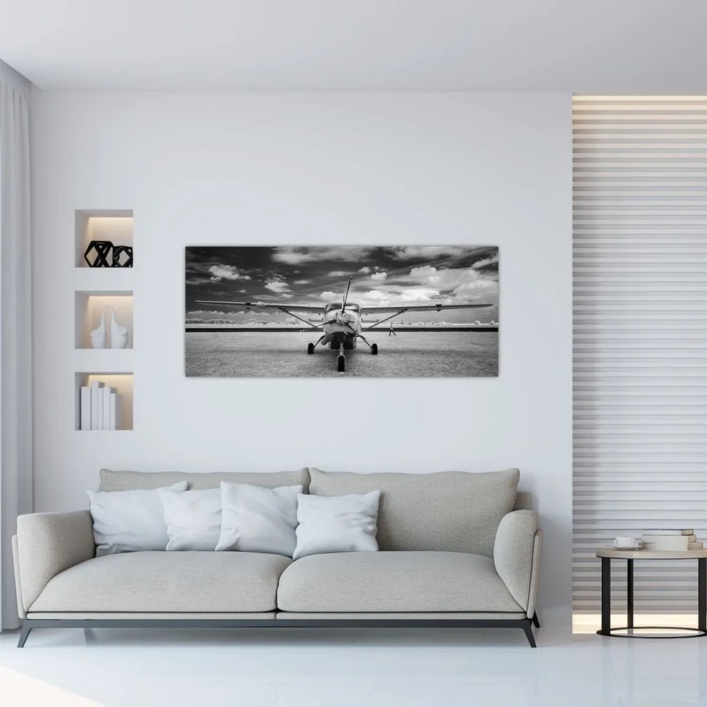 Tablou - Avion alb-negru și alb-negru (120x50 cm)