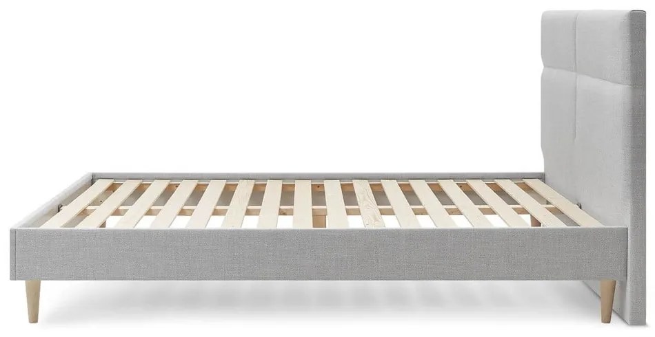 Pat dublu cu tăblie tapițat gri deschis cu somieră 160x200 cm Elyna - Bobochic Paris